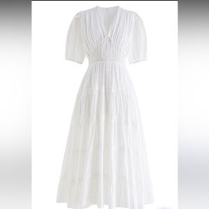 Scalopped v-neck checked midi dress NEW S size